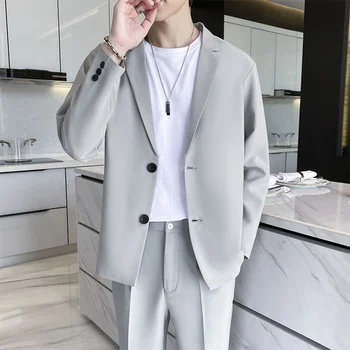 Üzleti öltöny Solid koreai divat alkalmi blézer kabát férfi karcsú kabátok 2023 tavasz ősz Új elegáns vad fekete férfi nadrág szett