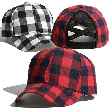 Klasszikus kockás mintás pamut baseball sapkák piros-fekete kockás kalap Bivaly kockás kalap nőknek Férfi kültéri kalap alkalmi sapka