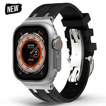 Luxus sport szilikonszíj Apple Watch Ultra 2-höz 49 mm-es 45 mm-es férfi csuklópánt iWatch Series 9 8 7 se 5 4 6 42 44mm karkötőhöz