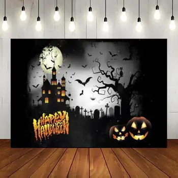 Halloween Night Fotó Háttér Trükk vagy csemege Fotózás Hátterek Rusztikus fa Születésnapi dekoráció Bohóc Kastély Banner Boszorkány