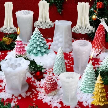 1Pc 3D karácsonyfa gyertyaforma Szilikon penész Karácsony kézzel készített gyertyakészítő penész Gyanta penész DIY vakolat szappan kézműves készítő eszköz