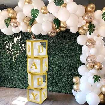 Baba zuhanykabin egyedi levél arany léggömb doboz születésnapi esküvői dekoráció baba zuhany fiú lány 1. születésnapi léggömb levél
