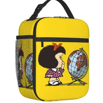 Vicces Mafalda Anime hőszigetelt uzsonnás táskák Női képregény Rajzfilm hordozható ebédtároló iskolai többfunkciós ételdobozhoz