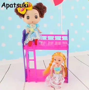Gyerek játszóház miniatűr játékok baba kiegészítők DIY összeszerelés baba műanyag emeletes ágy Kelly babáknak Barbie babaházhoz