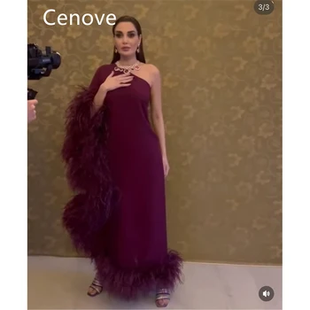 Cenove Fuchsia One Shoulder Prom Dress Boka Length with Feathers Evening Summer Elegant Party Dress nőknek