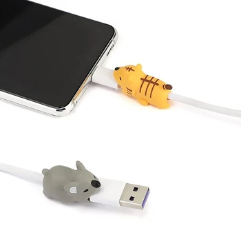 Aranyos rajzfilm állatos kábelszervezők kábelvédő fedél telefon USB vonaltöltő adat harapás kábel védő telefontartó tartozék