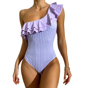 Szexi bikini 2023 Egy váll kivágott lila karcsúsító fürdőruha takarók Egyrészes fürdőruhák női strandruházathoz Divat