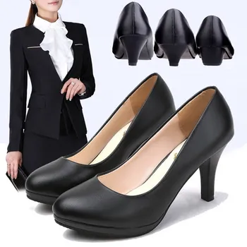 Kényelmes öltözködés Munka etikett Professzionális cipők Magas sarkú Fekete női cipő Fekete sarkú cipő PU