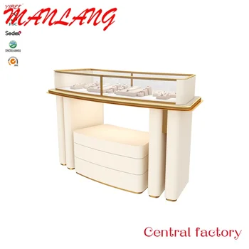 CustomGolden ellenőrzött beszállító led fénybemutató szekrény design fa üveg arany ékszer kijelző szett székkel