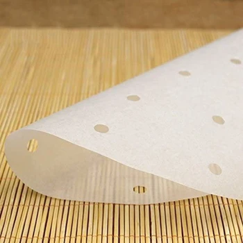  légsütő bélés-100 lap perforált pergamenpapír, négyzet alakú bambusz párolt papír, kompatibilis a Philips, fehér