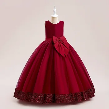 Piros karácsonyi ruha lányoknak Gyerekek hercegnő jelmez íj Flitter Gyerekek esküvői parti ruhák Szépségverseny Hivatalos esti Vestidos
