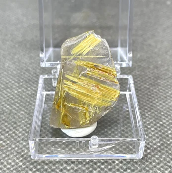 LEGJOBB! 100% természetes Brazília arany Megcsonkított kvarc haj Kristály ásványi minta kövek és kristályok kvarc + doboz mérete 3.4cm