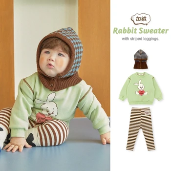 Gyermek pulóver 2023 ősz és tél Új rajzfilm divat Fiúk pulóver pamut csíkos párnázott leggings gyermekruházat