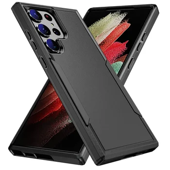 Samsung S23 Ultra karcmentes fekete páncéltok Samsung Galaxy S23 FE S 23 Ultra Plus 5G Dual Layer 2 in 1 Phone Case készülékhez