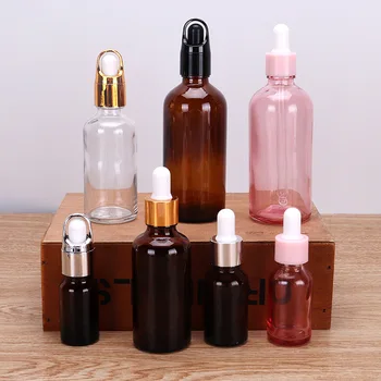  üres cseppentő palack rózsaszín üveg 5ml-100ml kozmetikai csomagoló tartály utazási aromaterápiás folyékony pipetta illóolaj palackok