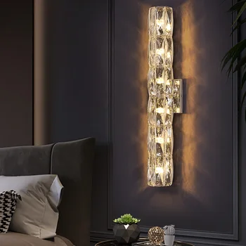 ezüst fém LED falburkolat Kiváló minőségű kristály lakberendezési fali lámpa éjjeli előcsarnokhoz Szállodai szoba világítótestek