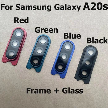  Eredeti hátsó kamera üveg lencsefedél Samsung Galaxy A20S fényképezőgép lencse üveg + kerettartó javító alkatrészek