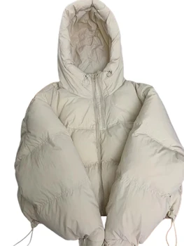 Krémfehér vastag kapucnis kabát női téli meleg rövid kabát
