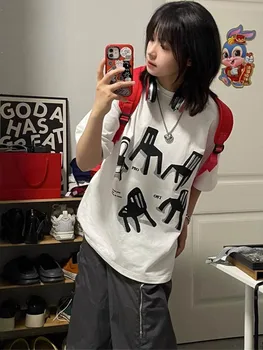 2023 Nyári nyomat All Match pólók Új alkalmi laza grunge divatfelsők női rövid ujjú Harajuku Y2k esztétikus egyszerű pólók