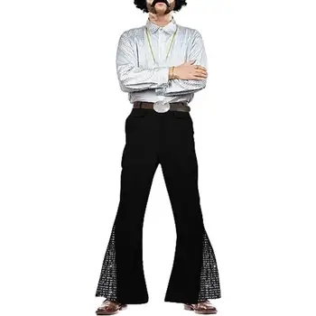 Harang alsó nadrág Retro Disco Farded Hem Sequin nadrág férfiaknak 60-as évek 70-es évek Vintage jelmez Halloween Farsangra Zenei fesztiválok Férfiak