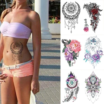 Vízálló ideiglenes tetováló matrica Álomfogó Henna Flash tetoválások sellő rózsa totem test művészet kar hamis Tatoo nők