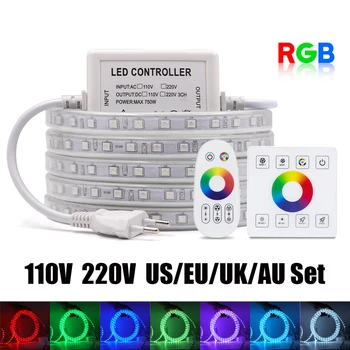 Vízálló RGB LED szalag AC 220V 110V panel távirányítóval SMD 5050 kerti ágynemű konyhai dekoráció rugalmas szalagos szalaglámpák