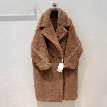 Mackó női kabát téli nagy és luxus hosszú hosszúságú vastag meleg max lehajtható vállú ujj alpaka juh gyapjú eperfa