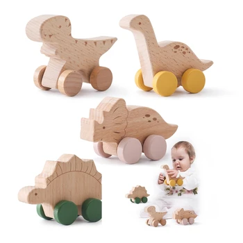 Montessori Fajátékok Dinoszaurusz autó oktatás Fakockák Babajátékok 3-tól 5 éves kortól Fekete dió Fa autós játékok gyerekeknek