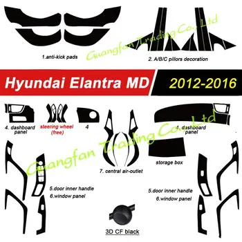 Autó-stílus 3D / 5D szénszálas autó belső középkonzol színes fröccsöntő matrica matricák alkatrészek Hyundai Elantra MD 2012-2016