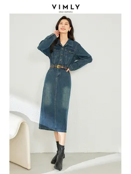 Vimly Lapel vintage farmer ruha 2023 őszi hosszú ujjú egyenes hasított szegélyű midi gombos ingruha női ruházat 16060