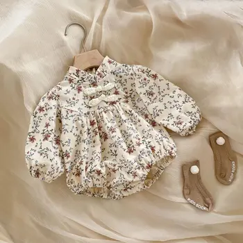 0-24M Újszülött gyerek Kislányok Virág Romper Őszi téli pamut ruhák Hosszú ujjú virágos jumpsuit Aranyos édes hercegnő ruha