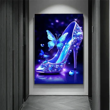 FULLCANG DIY gyémánt festmény akció Kék pillangó magassarkú cipő mozaik hímzés strassz keresztszemes készletek fali dekoráció FG1849