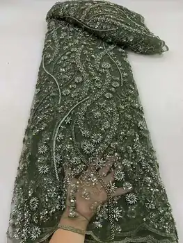 Luxus nehéz gyöngyös gyöngy csipke szövet anyagok African Dubai Gold csipke hímzőszövet esküvői parti ruhákhoz 5 yard