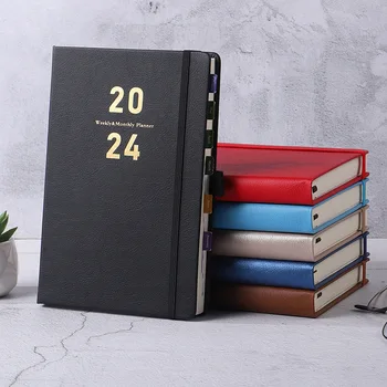 2024 Hordozható napirend A5 tervező jegyzetfüzet 365 napos naptár könyv napi heti terv napló irodai tanszerek ajándék