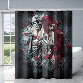 Gótikus horror Női koponya Art Minta Zuhanyfüggöny Fürdőszoba Személyre szabott divat Dekoratív zuhanyfüggöny Kiváló ajándék