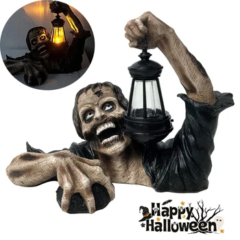 Halloween Kreatív lámpás Zombi terror Kültéri dekoráció Kert Zombi szobor akkumulátorral Zombi lámpás az udvarra