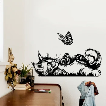Rajzfilm macska pillangó falmatricával Nappali hálószoba kisállat állat fali matrica konyha baba óvoda vinil lakberendezés