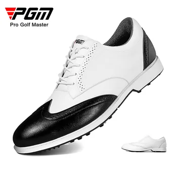 PGM férfi golfcipő tüskés férfi tornacipővel Vízálló csúszásgátló brit stílusú alkalmi mikroszálas bőr teljesen fehér fekete XZ168