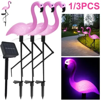 3PCS Flamingó napelemes fény IP55 vízálló LED rózsaszín flamingó cövekfény tájkép földi lámpa kültéri járda kerti dekorációhoz