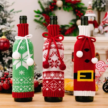 Karácsonyi pulóver borosüveg-borító újrafelhasználható kézzel készített kötött borosüveg-fedél karácsonyi parti dekorációkhoz