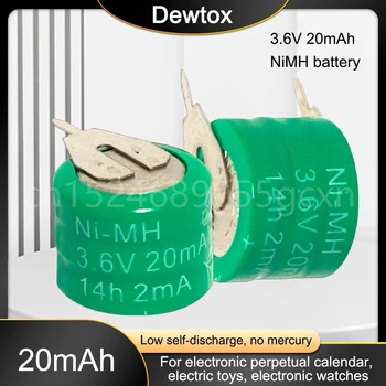 3.6V 20mAh Ni-MH Ni MH újratölthető akkumulátor forrasztócsapokkal napelemes vízmelegítő mérőhöz Zseblámpa játékok gombérme cella