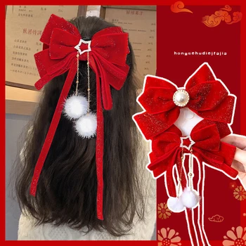 Red Golden Bow Hair Ornament karácsonyi újévi kiegészítők Hajcsatok nőknek Lányoknak