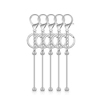 6 db gyöngyözhető kulcstartó rudak Üres gyöngy kulcstartó fém gyöngyös kulcstartó DIY medál kézművességhez ékszerkészítés, ezüst