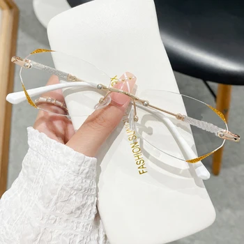 Luxus nők Keret nélküli gyémántvágás Myopia szemüveg Kékfény-ellenes rövidlátó szemüvegek dioptria -6,0-ig